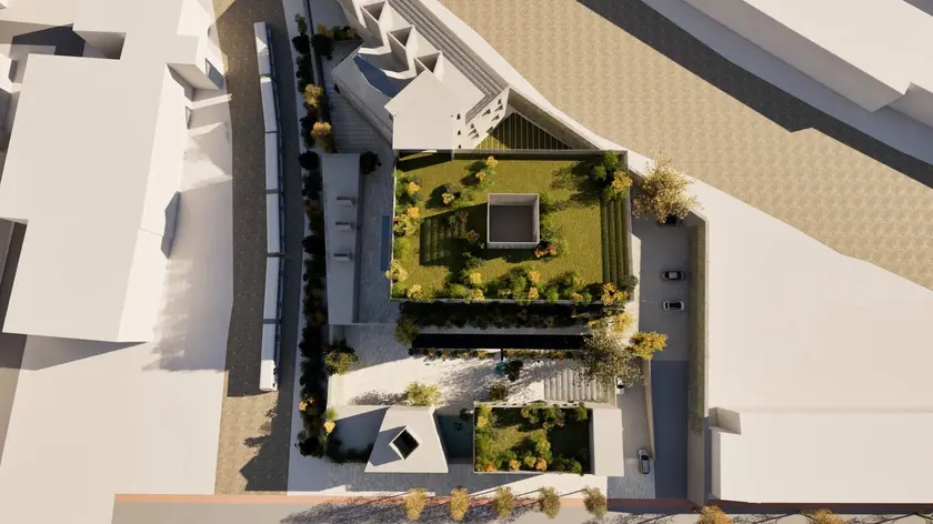 Un rendering della moschea vista dall'alto