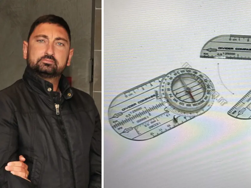 Agostino di Novo e, a destra, l'oggetto, spezzato in due parti, che ha utilizzato per colpire la donna
