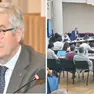 A sinistra Pietro Fontanini, a destra l’aula del Consiglio comunale