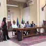 Un momento della conferenza stampa nel Salone del popolo