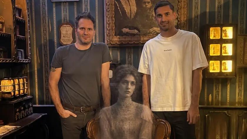 Simone Fort e Alex Meret in una delle location dell'escape room a Udine