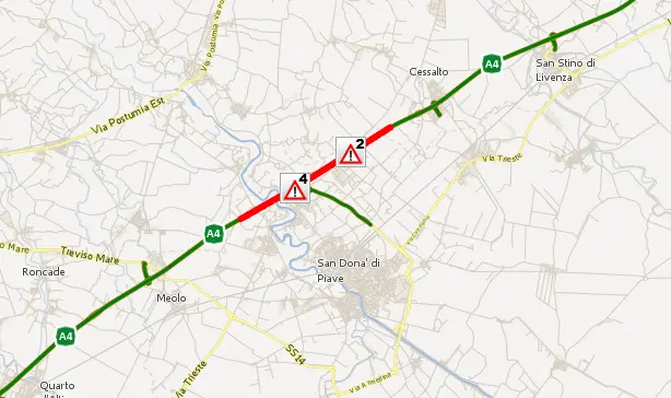 Il tratto di A4 chiuso al traffico