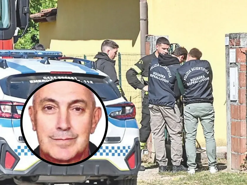 Nel tondo Stefano Facca, nella foto grande i rilievi sul luogo del dramma