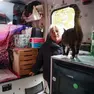 Claudia Blasig nel camper con uno dei suoi gatti Foto Daniele Tibaldi