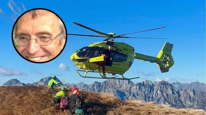 Nel tondo Lino Pecol, nella foto grande i soccorsi
