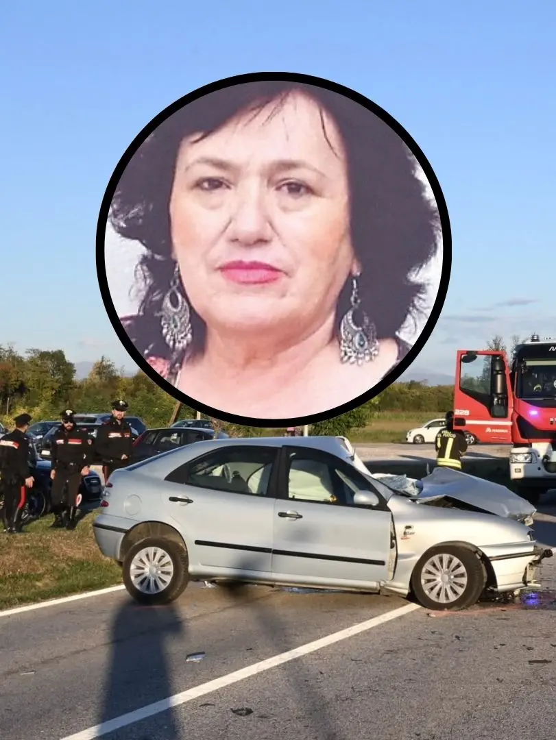 Nel tondo Zorka Plecas, nella foto grande ol punto della strada regionale 464, a Dignano, in cui è avvenuto l’incidente / Foto Petrussi