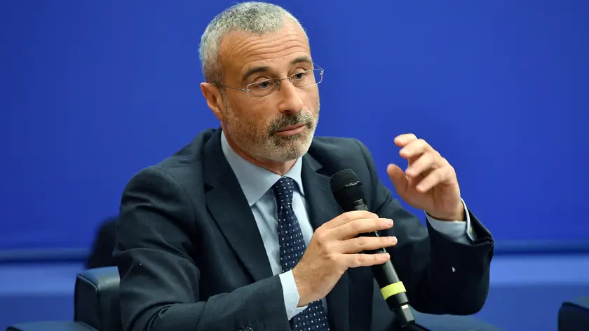 Il Presidente della FNSI Vittorio DI Trapani durante la presentazione della XIII edizione del Premio Roberto Morrione per il giornalismo investigativo Roma, 18 marzo 2024. ANSA/FABIO CIMAGLIA