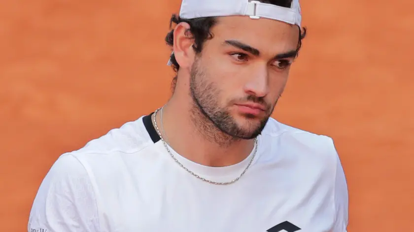 Matteo Berrettini of Italy celebrates after defeating Fabio Fognini of Italy 6-3, 6-4 during their match at the Madrid Open tennis tournament in Madrid, Spain, Tuesday, May 4, 2021. (AP Photo/Paul White)