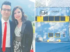 Patrick Cattarinussi con la moglie Monica Leita e, a destra, la cartiera RdM di Ovaro