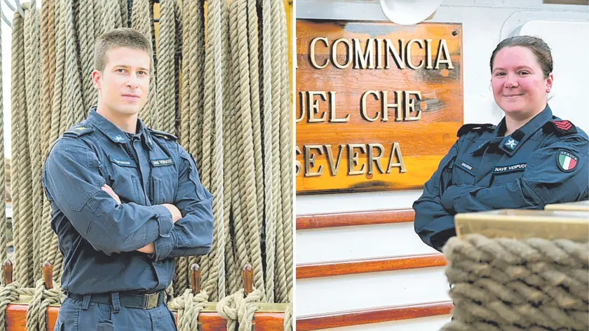 Luca Martinuzzi, 25 anni di Udine, e Giulia Magrini, 37 anni di Pradamano: fanno parte dell’equipaggio del Vespucci