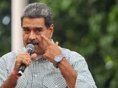 epa11570312 Venezuelan President, Nicolas Maduro, speaks to his followers in Caracas, Venezuela, 28 August 2024. Chavista supporters celebrated on 28 August in the streets of Venezuela the re-election of President Nicolas Maduro in the elections held a month ago, as Venezuelan opposition leader Maria Corina Machado also held a rally in Caracas protesting against the official results of Venezuela's presidential elections, and claiming the victory of Edmundo Gonzalez Urrutia. EPA/MIGUEL GUTIERREZ