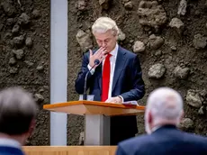 epa11359675 Party for Freedom (PVV) leader Geert Wilders speaks during a debate on the final report of informateurs Richard van Zwol and Elbert Dijkgraaf on forming new Dutch government in the House of Representatives in the Hague, the Netherlands, 22 May 2024. Under their guidance, the PVV, VVD, NSC and BBB parties have reached a final agreement to form a right-wing cabinet, after almost six months of negotiations. EPA/ROBIN UTRECHT