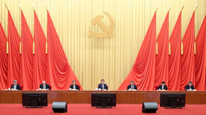 epa11064698 Chinese President Xi Jinping (C), General Secretary of the Communist Party of China (CPC) Central Committee and chairman of the Central Military Commission, addresses the third plenary session of the 20th CPC Central Commission for Discipline Inspection (CCDI) in Beijing, China, 08 January 2024. Li Qiang, Zhao Leji, Wang Huning, Cai Qi, Ding Xuexiang and Li Xi attended the meeting. EPA/XINHUA / PANG XINGLEI CHINA OUT / UK AND IRELAND OUT / MANDATORY CREDIT EDITORIAL USE ONLY EDITORIAL USE ONLY