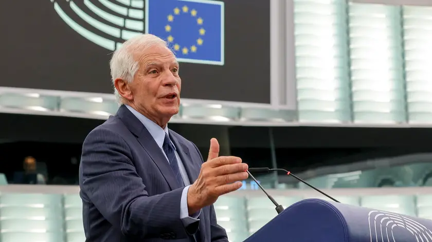 epa10925080 Josep Borrell, High Representative of the European Union for Foreign Affairs and Security Policy attends debate on 'Hamas terrorist attacks against Israel and humanitarian situation in Gaza' at the European Parliament in Strasbourg, France, 18 October 2023. The EU Parliament's session runs from 16 till 19 October. EPA/JULIEN WARNAND