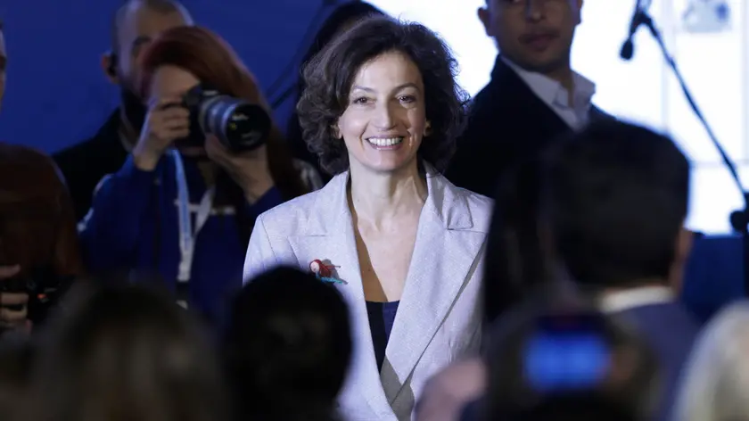 epa11316741 UNESCO General Director Audrey Azoulay arrives to attend the inauguration of the 31st World Press Freedom Day Conference in Santiago, Chile, 03 May 2024. World Press Freedom day raises awareness of the importance of freedom of the press and pays tribute to journalists who have lost their lives in the exercise of their profession. EPA/ELVIS GONZALEZ