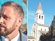 A sinistra il sindaco di Aquileia Emanuele Zorino, a destra la Basilica