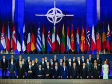 epa11469459 Leaders of NATO member countries and NATO Secretary General Jens Stoltenberg gather for a family photo at the NATO 75th Anniversary ceremony at the Mellon Auditorium in Washington, DC, USA, 09 July 2024. The 75th Anniversary NATO Summit is taking place in Washington, DC from 09-11 July. EPA/SHAWN THEW