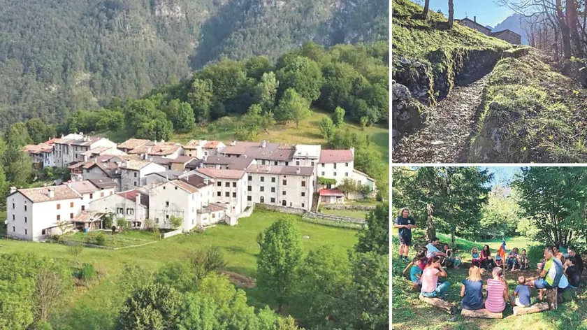 Il borgo di Stavoli, a Moggio Udinese, immerso nella natura. Il sentiero per arrivarci, con partenza da Campiolo, e i ragazzi a un campo estivo