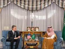 epa11232493 A handout photo made available by the Saudi Foreign Ministry Press Office shows Saudi Minister of Foreign Affairs, Prince Faisal bin Farhan bin Abdullah (R) meets with the US Secretary of State Antony Blinken in Jeddah, Saudi Arabia, 20 March 2024. The two officials discussed developments in the Gaza Strip and the city of Rafah, the importance of an immediate ceasefire, and all efforts to ensure the entry of urgent humanitarian aid, according to Saudi foreign ministry statement. Blinken is on a regional tour expected to visit Egypt on 21 March to meet with foreign ministers from Egypt, Saudi Arabia, Qatar and Jordan, UAE international cooperation minister and the secretary-general of the Palestinian Liberation Organisation, according to the Egyptian foreign ministry. EPA/SAUDI FOREIGN MINISTRY / HANDOUT HANDOUT EDITORIAL USE ONLY/NO SALES HANDOUT EDITORIAL USE ONLY/NO SALES