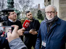 epa11069505 British politician Jeremy Corbyn stands in front of the International Court of Justice (ICJ) after the first day of the hearing of the genocide case against Israel, brought by South Africa, in The Hauge, The Netherlands, 11 January 2024. According to the South Africans, Israel is currently committing genocidal acts against Palestinians in the Gaza Strip. Thousands of Israelis and Palestinians have been killed since the militant group Hamas launched an unprecedented attack on Israel from the Gaza Strip on 07 October, and the Israeli strikes on the Palestinian enclave which followed it. EPA/REMKO DE WAAL