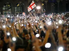 epa11313469 Georgian opposition party supporters attend a protest against a draft bill on 'foreign agents' in Tbilisi, Georgia, 01 May 2024.The Parliament of Georgia adopted the draft bill on 'foreign agents' in the second reading with 83 votes, 23 were against. Georgian Prime Minister Kobakhidze called on law enforcement officers to show maximum patience at protests against the 'foreign agents' law. According to Kobakhidze, the ruling Georgian Dream party will pass the bill despite the protests. EPA/DAVID MDZINARISHVILI