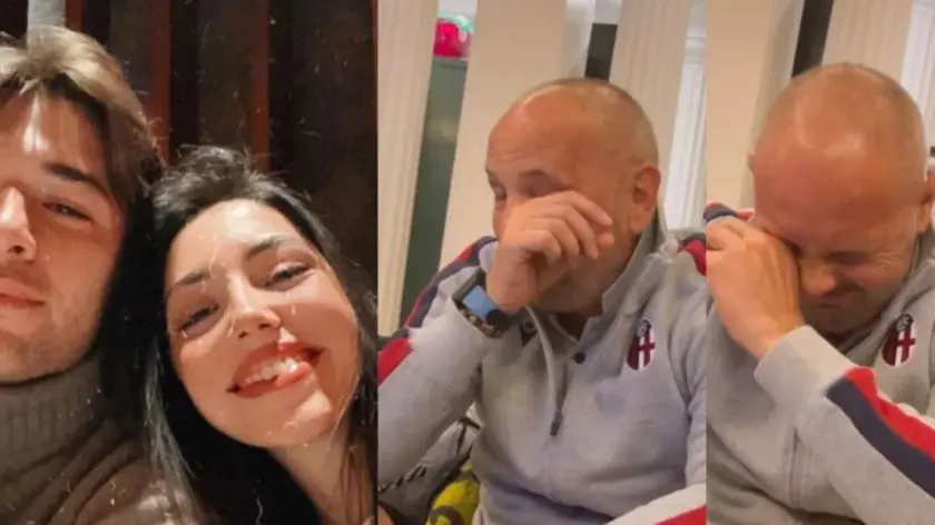 Vogliacco e Virginia Mihajlovic e, a destra, l'allenatore del Bologna Sinisa ripreso nel video con cui la figlia gli ha annunciato di essere incinta