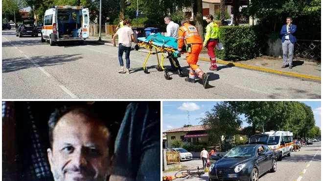 I soccorsi subito dopo lo schianto e, in basso a sinistra, la vittima: Giovanni Maria D'Abrosca