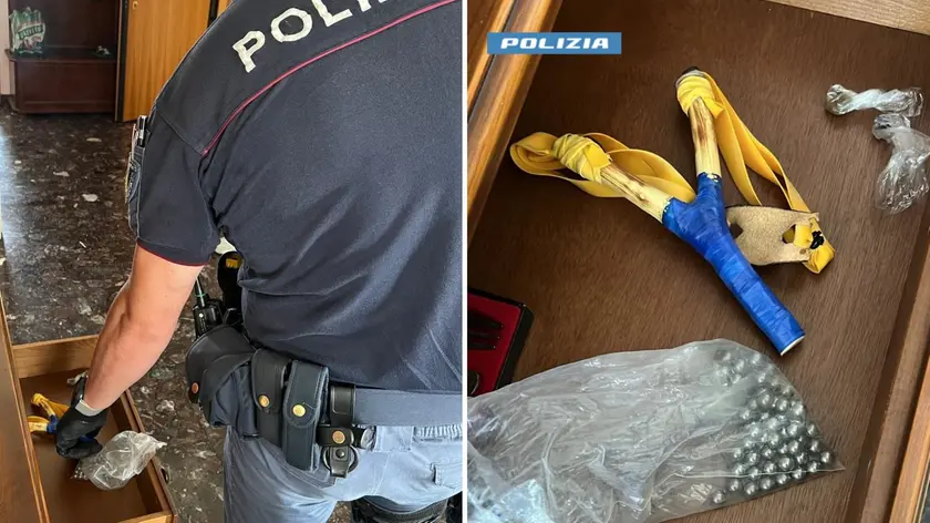La scoperta della Squadra Mobile della fionda e dei pallini d'acciaio