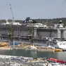 Un momento del varo tecnico della nave da crociera "Msc Seaview" nei cantieri della Fincantieri a Monfalcone (Gorizia), 23 agosto 2017..ANSA/KATIA BONAVENTURA