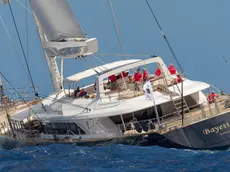 epa11555084 A handout photo made available on 19 August 2024 by Perini Navi Press Office shows the 'Bayesian' sailing boat, in Palermo, Sicily, Italy. At least one person died, six remain missing and 15 passengers were rescued, after a 56-meter-long luxury sailboat, the Bayesian, with 22 people on board, sank at dawn on 19 August off Porticello, near Palermo, after a tornado hit the area. EPA/PERINI NAVI PRESS OFFICE / HANDOUT HANDOUT EDITORIAL USE ONLY/NO SALES