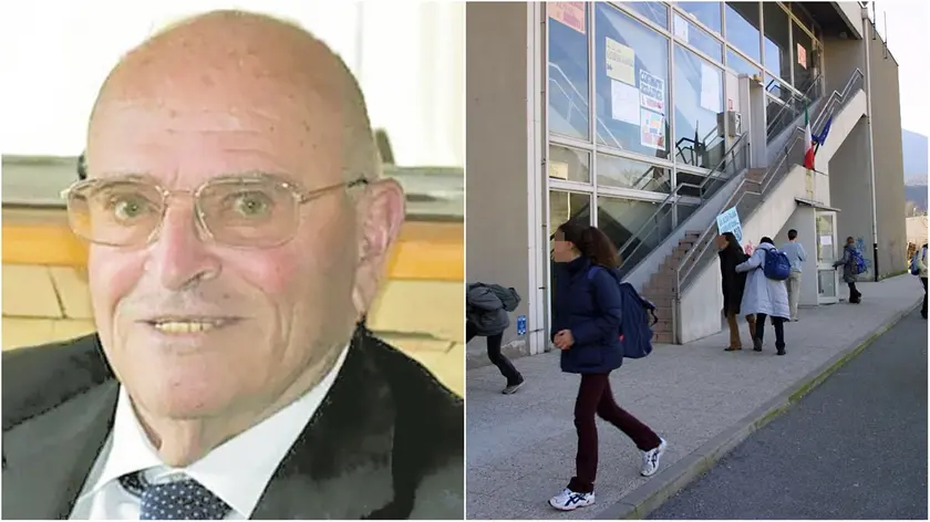 Mario Cairoli e, a destra, in una foto d'archivio il liceo scientifico di Tolmezzo