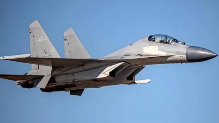 epa09502486 A handout photo made available by Taiwan Ministry of National Defense on 02 October 2021 shows a Chinese PLA Shenyang J-16 fighter, following the incursion of nineteen Chinese PLA warplanes including 12 J-16 fighters into Taiwan’s AZID (Air defense identification zone) on 02 October 2021. According to Taiwan Ministry of National Defense, a total of 38 Chinese warplanes sent in two waves have been spotted in the AZID of the self-ruled island on 02 October, and the incursions have lasted for 11 consecutive days. EPA/TAIWAN MINISTRY OF NATIONAL DEFE HANDOUT HANDOUT/ EDITORIAL USE ONLY/ NO SALES HANDOUT EDITORIAL USE ONLY/NO SALES