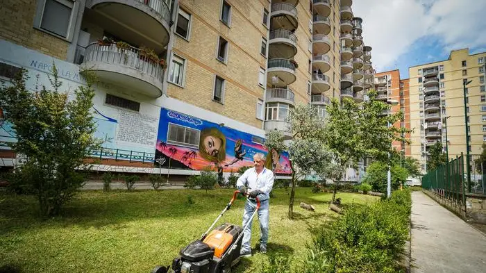 Il Parco "Corto Maltese" di Scampia, un'area di oltre 22 mila metri quadri, per anni piazza di spaccio restituito ai cittadini grazie al lavoro volontario dell' Associazione Pollici Verdi, 11 maggio 2019. ANSA/CESARE ABBATE