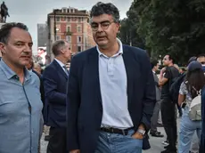 Emanuele Fiano al presidio pro-Israele in piazza Castello, Milano 12 Ottobre 2023 ANSA/MATTEO CORNER