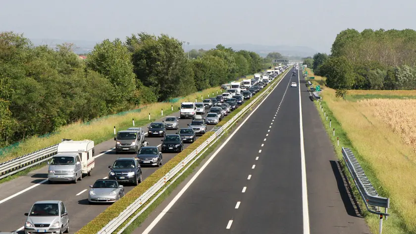 Aiello 25 Agosto 2012 . Traffico e code Autostrada a ridosso dello svincolo di Palmanova . Telefoto Copyright Petrussi Foto Press\Bressanutti