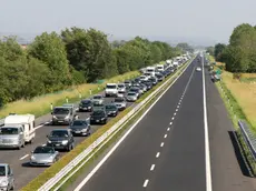 Aiello 25 Agosto 2012 . Traffico e code Autostrada a ridosso dello svincolo di Palmanova . Telefoto Copyright Petrussi Foto Press\Bressanutti