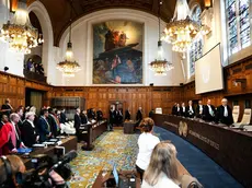 epa11345188 The judges enter the courtroom during a hearing at the International Court of Justice (ICJ) on the situation in Gaza's Rafah, at the Peace Palace in The Hague, Netherlands, 16 May 2024. The ICJ is holding a two-day public hearing on the request filed by South Africa seeking additional provisional measures over Israeli assault on Gaza's Rafah. EPA/LINA SELG