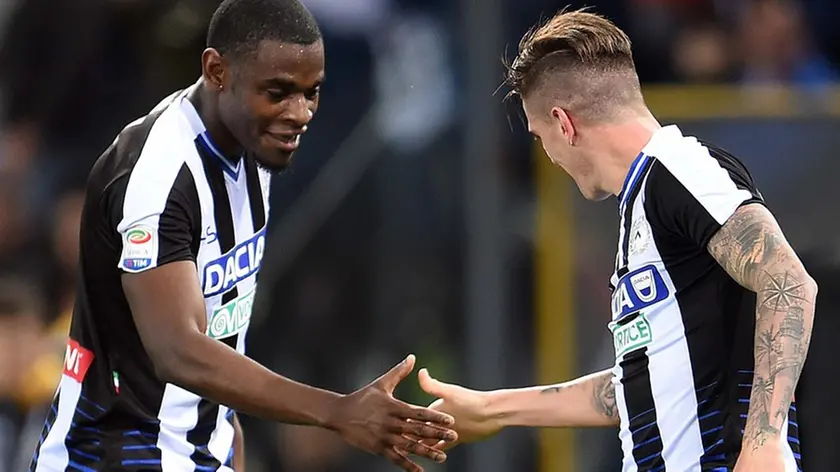 Udine, 19 marzo 2017 Calcio Serie A 2016-2017, 29°giornata Udinese vs Palermo Nella foto il centrocampista dell’Udinese Rodrigo De Paul segna il goal del 3-1. © Foto Petrussi / Ferraro Simone