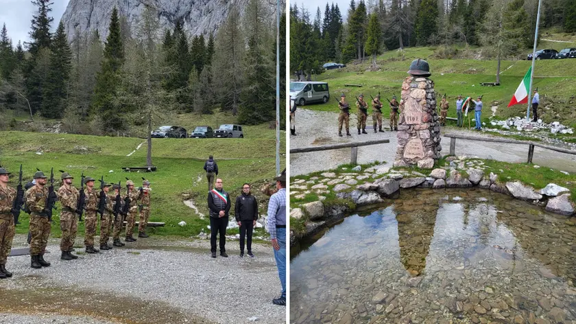L'omaggio ai caduti con il picchetto degli alpini della Julia alle sorgenti del Piave a Sappada