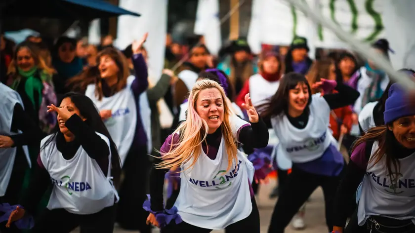 epa11388256 Women participate in the 'Ni una menos' demonstration which is set to take place in front of the National Congress in Buenos Aires, Argentina, 03 June 2024. 03 June marks nine years since the 'Ni una menos' mobilization in June 2015, against sexual abuse, gender violence and femicides. EPA/Juan Ignacio Roncoroni