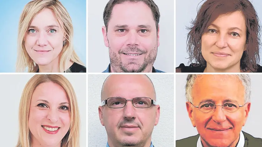 Dall'alto a sinistra, in senso orario: Laura D’Orlando, Gianalberto Riolino, Cristina Dalla Marta, Elisa Faccin, Mauro Migotti e Marioantonio Zamolo, i nuovi assessori di Tolmezzo