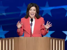 epa11555909 Governor of New York Kathy Hochul speaks during the opening night of the Democratic National Convention (DNC) at the United Center in Chicago, Illinois, USA, 19 August 2024. The 2024 Democratic National Convention is being held from 19 to 22 August 2024, during which delegates of the United States' Democratic Party will vote on the party's platform and ceremonially vote for the party's nominee for president, Vice President Kamala Harris, and for vice president, Governor Tim Walz of Minnesota, for the upcoming presidential election. EPA/MICHAEL REYNOLDS