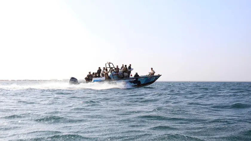 epa11014309 A boat carrying Houthi fighters sails offshore of the Al-Salif port on the Red Sea in the province of Hodeidah, Yemen, 05 December 2023 (issued 06 December 2023). Yemen's Houthis on 06 December 2023 claimed responsibility for the launch of the barrage of ballistic missiles toward Israel in support of the Palestinian people in the Gaza Strip, according to a statement by Houthis spokesman Yahya Saree. The Houthis vowed to continue their efforts to prevent Israeli ships from navigating in the Arabian and Red Seas, in retaliation for Israel's airstrikes on the Gaza Strip. Thousands of Israelis and Palestinians have died since the militant group Hamas launched an unprecedented attack on Israel from the Gaza Strip on 07 October, and the Israeli strikes on the Palestinian enclave which followed it. EPA/YAHYA ARHAB