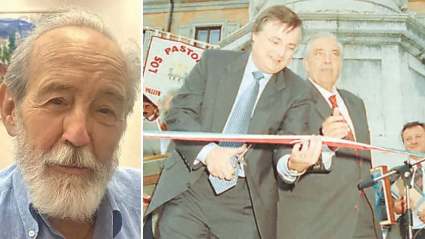 Guglielmo Biasutti e, a destra, una delle prime edizioni di Friuli Doc con il sindaco Enzo Barazza