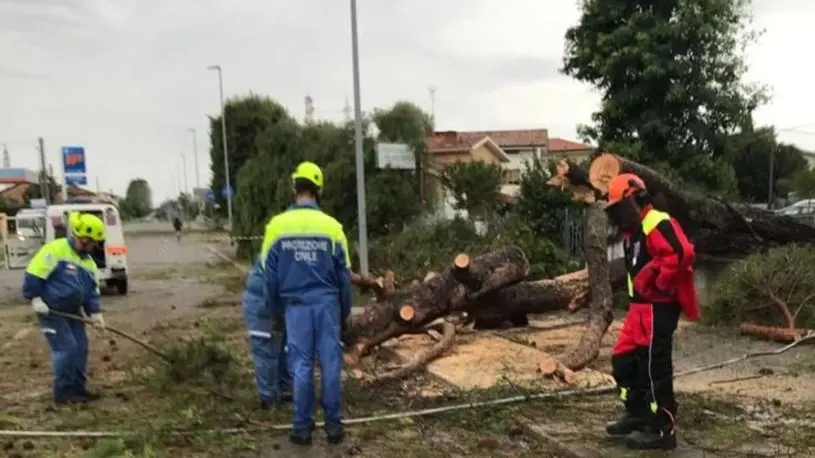Uomini della Protezione civile al lavoro durante il maltempo (foto d'archivio)