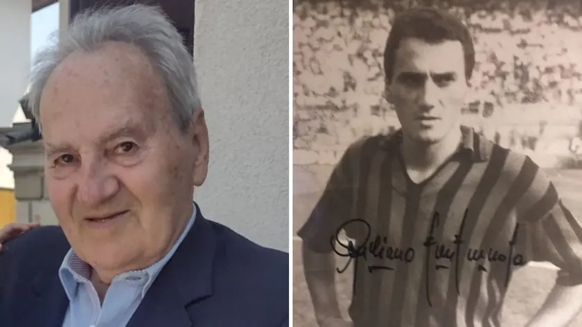 Giuliano Fortunato in una foto recente e, a destra, con la maglia rossonera del Milan