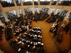 epa11188307 Newly elected members cast their ballot at a Khyber Pakhtunkhwa Assembly during Speaker and Deputy Speaker elections in Peshawar, Pakistan, 29 February 2024. Babar Saleem Swati has been elected as the Speaker of the Khyber Pakhtunkhwa Assembly, securing an overwhelming mandate with 89 votes. The opposition, led by Irfanullah Khan, could not put forth much of a challenge, falling short with a tally of 17 votes. Suraya Bibi has been elected as the Deputy Speaker. EPA/BILAWAL ARBAB