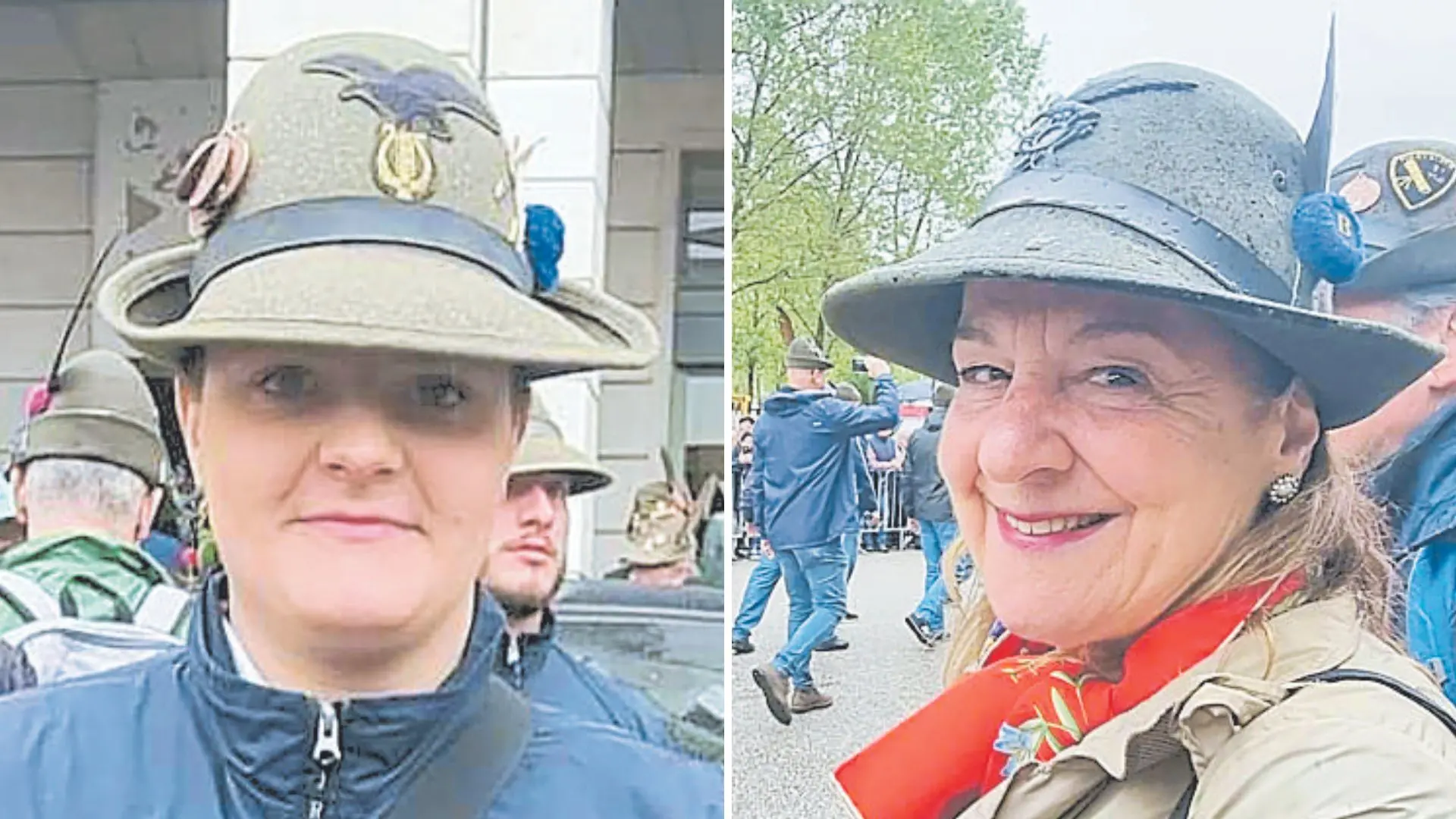 Anna Caporale, suona il clarinetto nella banda alpina di Gemona; a destra Maria Paola Frattolin indossa il cappello degli alpini in onore del papà Franco