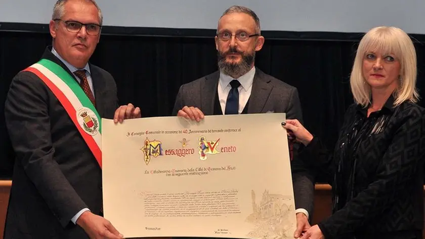 Gemona del Friuli 19 novembre 2016 Consegna della Cittadinanza Onoraria al Messaggero Veneto e consegna del Tallero alla RAI. Copyright Foto Petrussi / Ferraro Simone