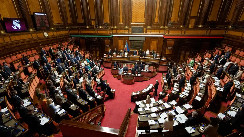 Il ministro del mare e protezione civile Nello Musumeci, Daniela Santanchè, il ministro delle riforme, Elisabetta Alberti Casellati, Il ministro degli esteri Antonio Tajani, e il ministro della pubblica amministrazione Paolo Zangrillo, il ministro università Anna Maria Bernini, al senato della repubblica in occasione della commemorazione della morte di Silvio Berlusconi. Roma, 12 giugno 2024 ANSA/MASSIMO PERCOSSI